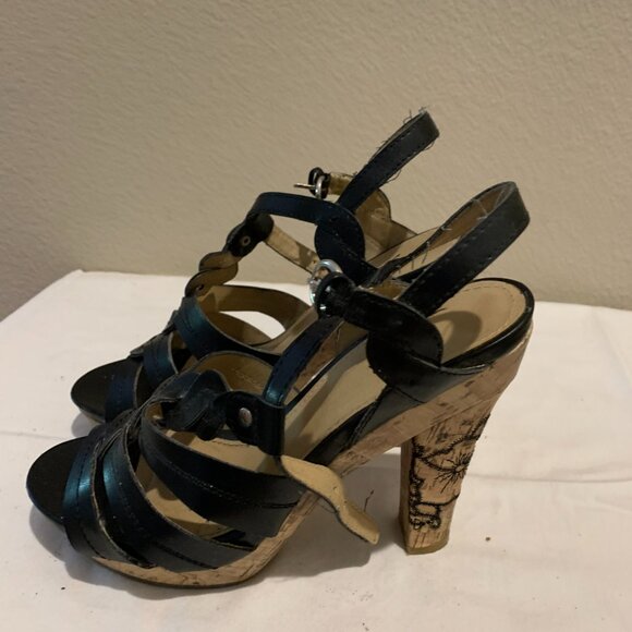 Black Cork High Heel Sandals 6 1/2 - Picture 5 of 6